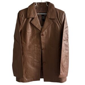 NWT Women’s Autumn/Fall Brown Dialogue Button Up Leather Jacket Size Medium
